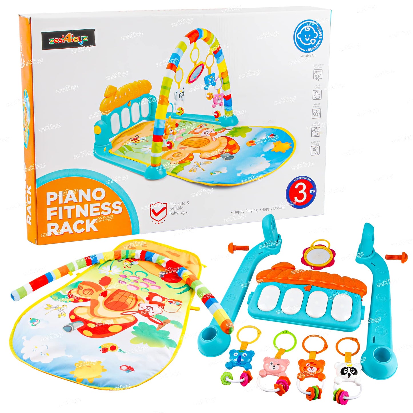 Baby Play Mat Gym & Fitness Rack with Hanging Rattles Lights & Musical Keyboard Mat Piano Multi-Function (Made in India)